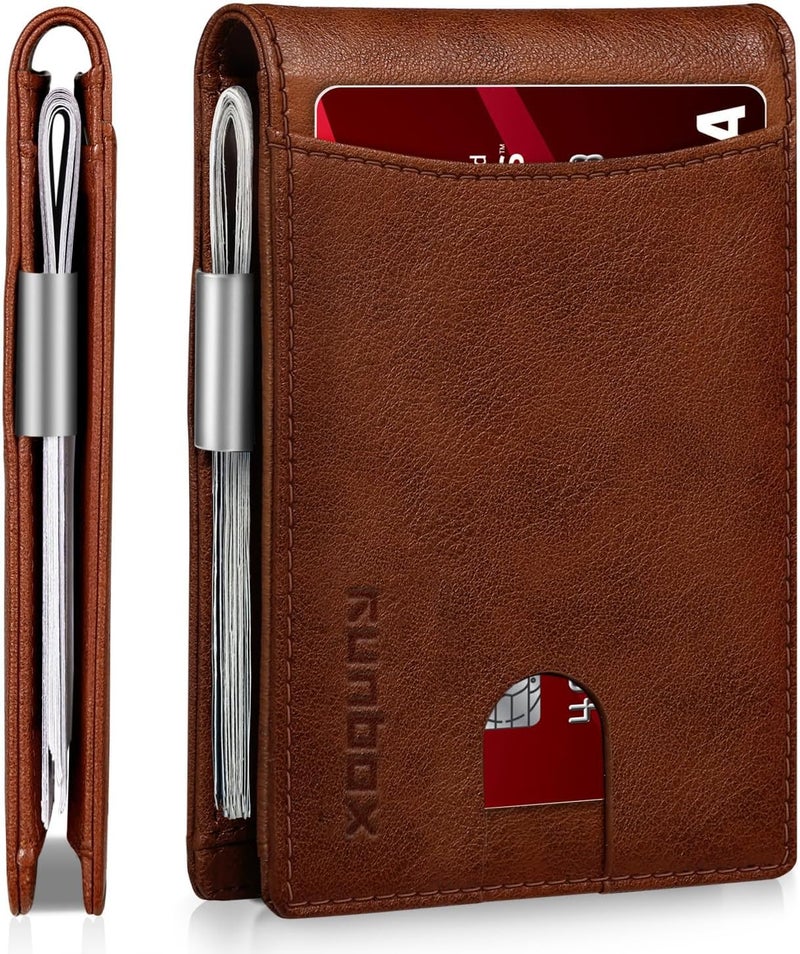 RUNBOX Slim Novelty Wallets for Men RFID Blocking 11 Card Holder Minimalist Small Leather Bifold Men's Front Pocket Wallet Gift Box - Image 1